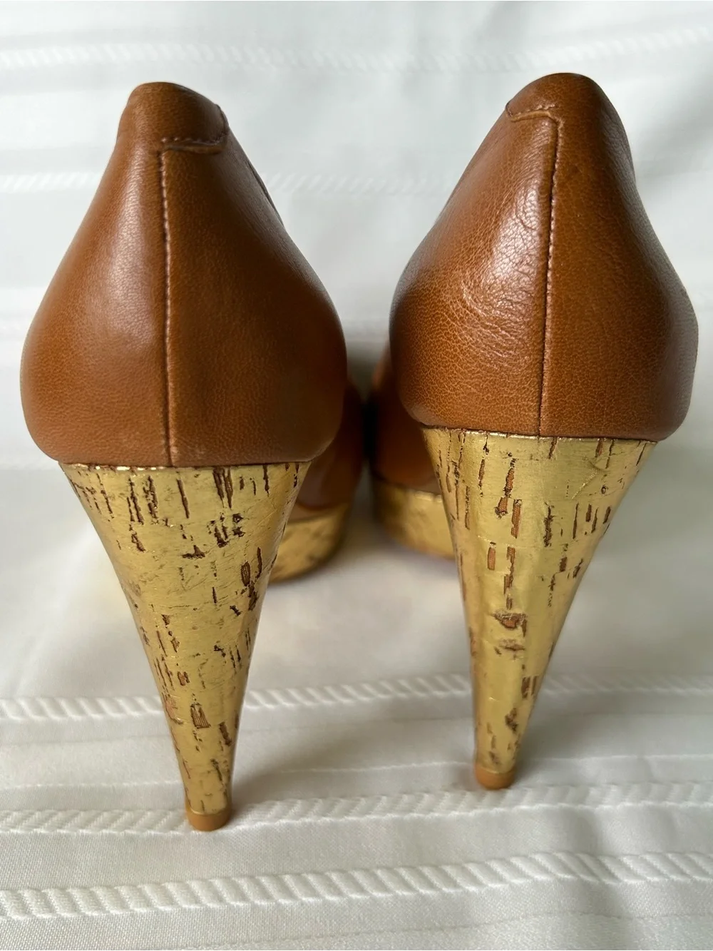 Michael Kors Womens 7 Brown Nappa Leather High Heel Pumps Gold Accents In Box